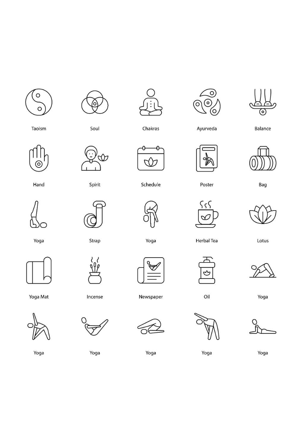Yoga and Meditation Line Icon Set pinterest preview image.