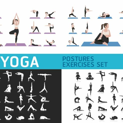 Yoga Postures Exercises Icons Set. cover image.