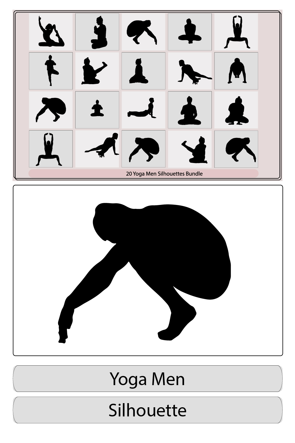 silhouette man in yoga posture,silhouette of a man doing meditation,Yoga siluettes in vector,meditating man pinterest preview image.