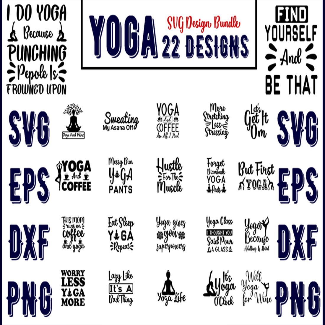 Yoga quotes svg bundle cover image.
