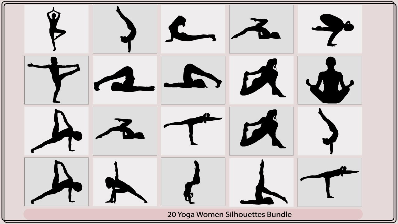 Collection of yoga silhouettes.