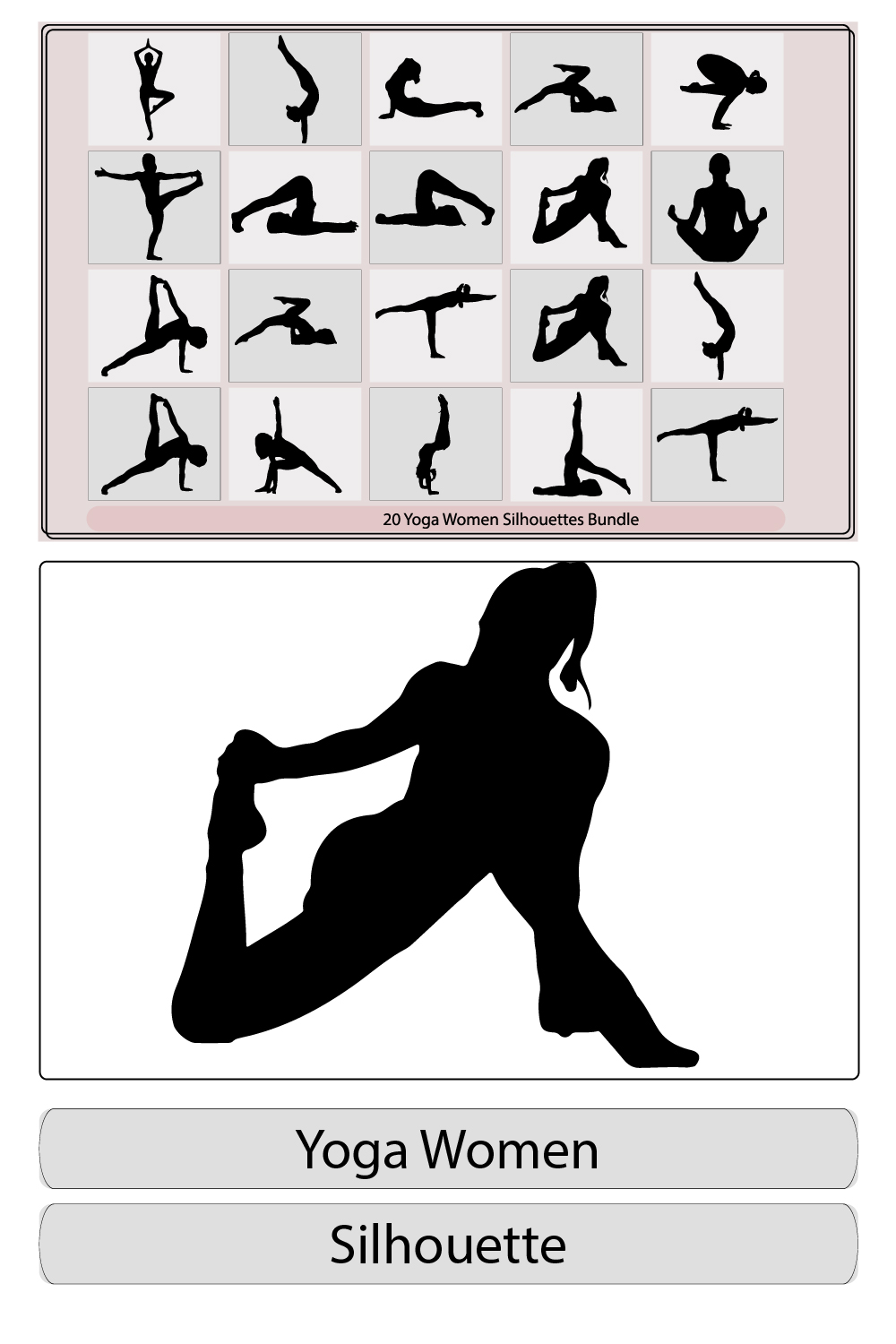 woman practicing yoga,Shapes of woman doing yoga fitness workout,Slim sportive young woman doing yoga & fitness exercises, pinterest preview image.