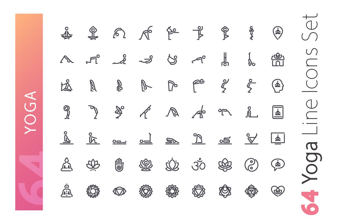 Yoga Line Icons Set preview image.