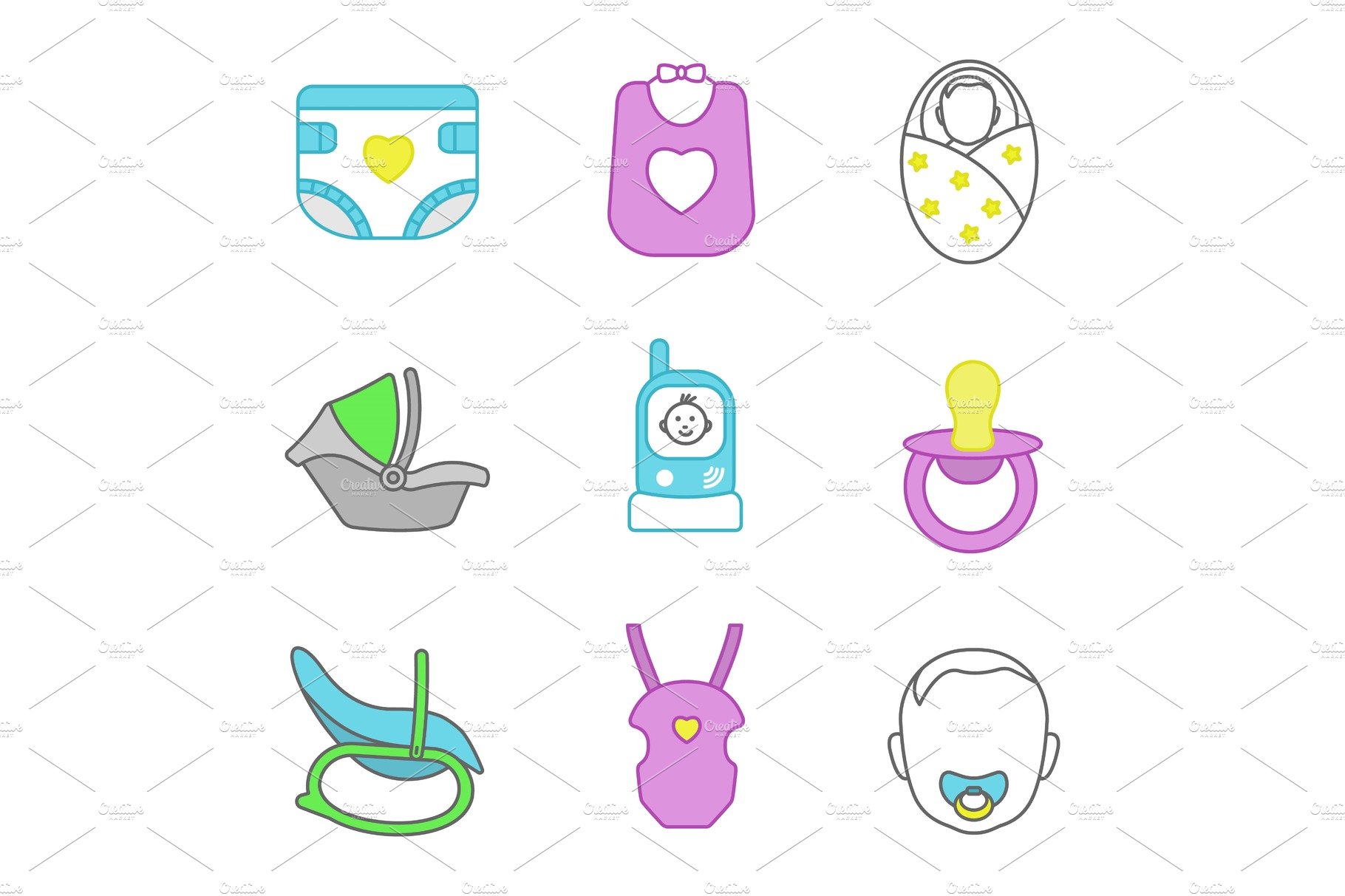 Childcare color icons set cover image.
