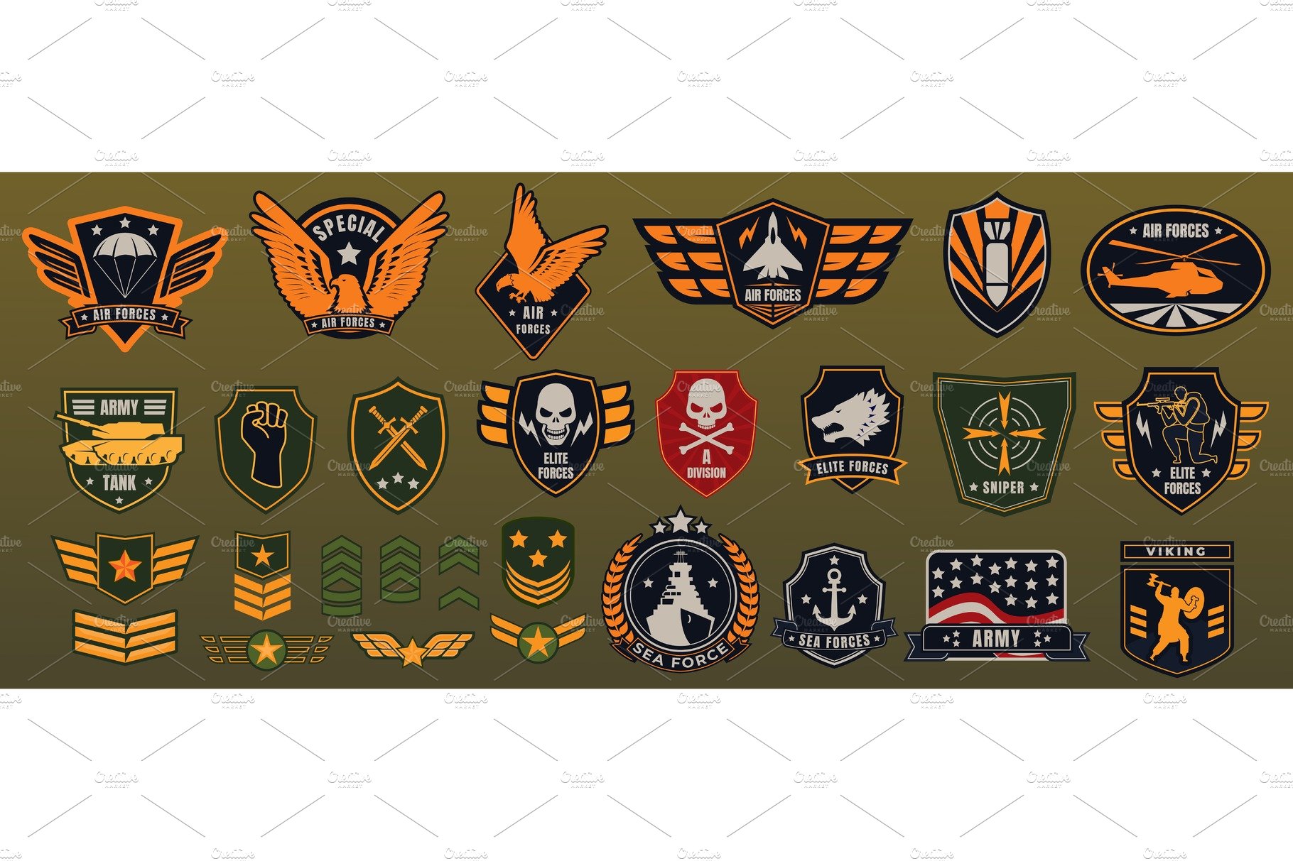 Military patches army soldier emblem troops Vector Image