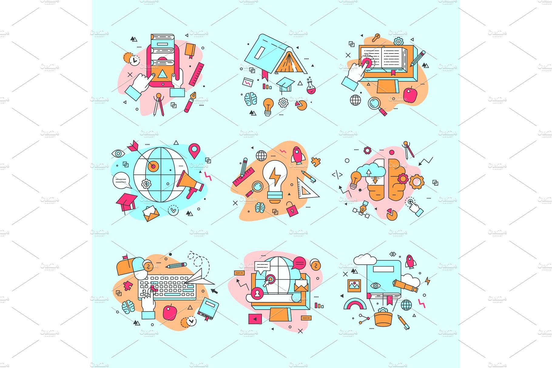 Education icons vector illustration cover image.