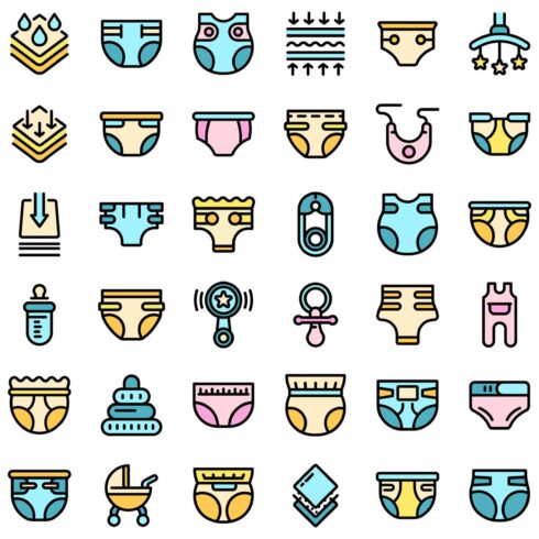 Diaper icons set vector flat cover image.