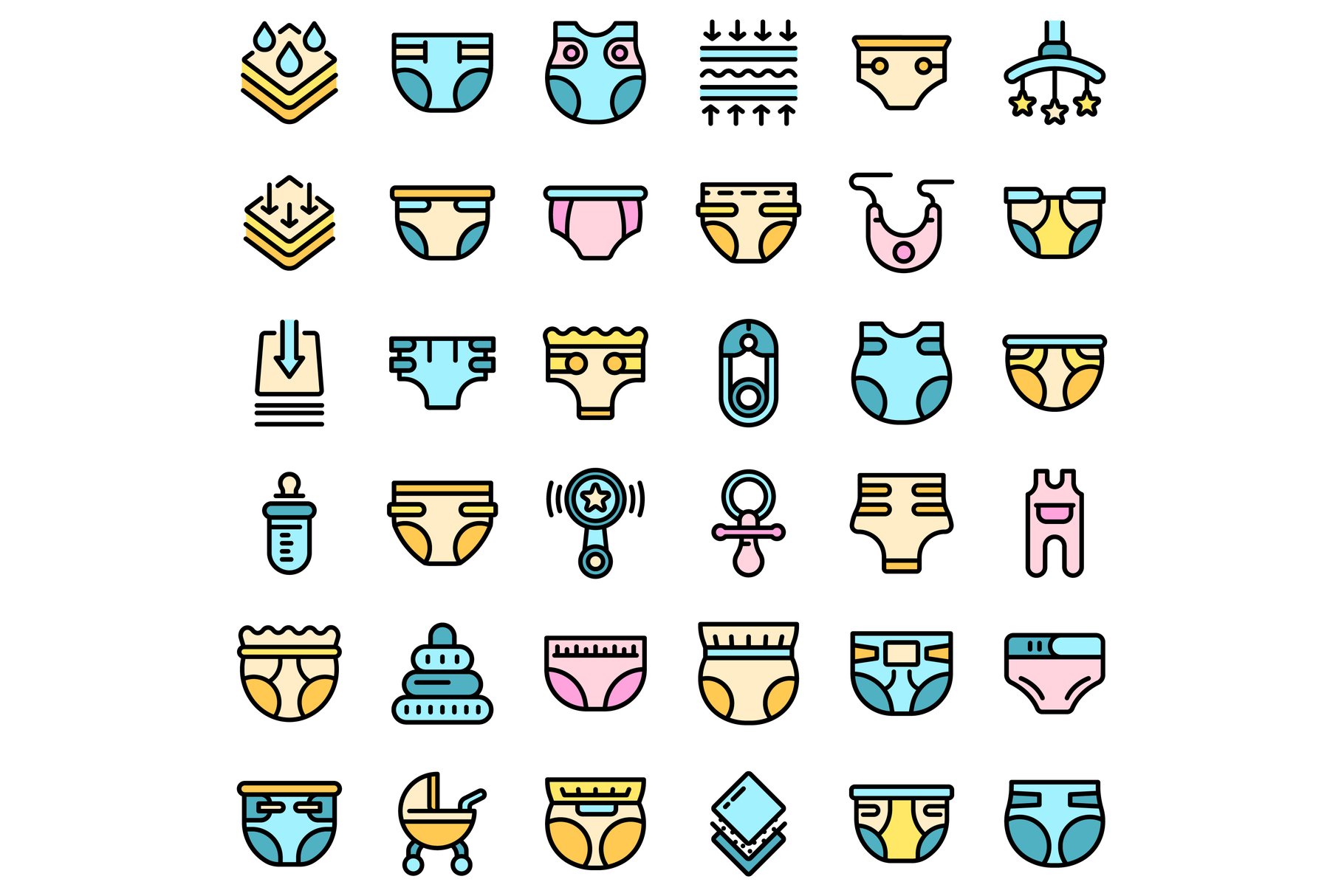 Diaper icons set vector flat cover image.