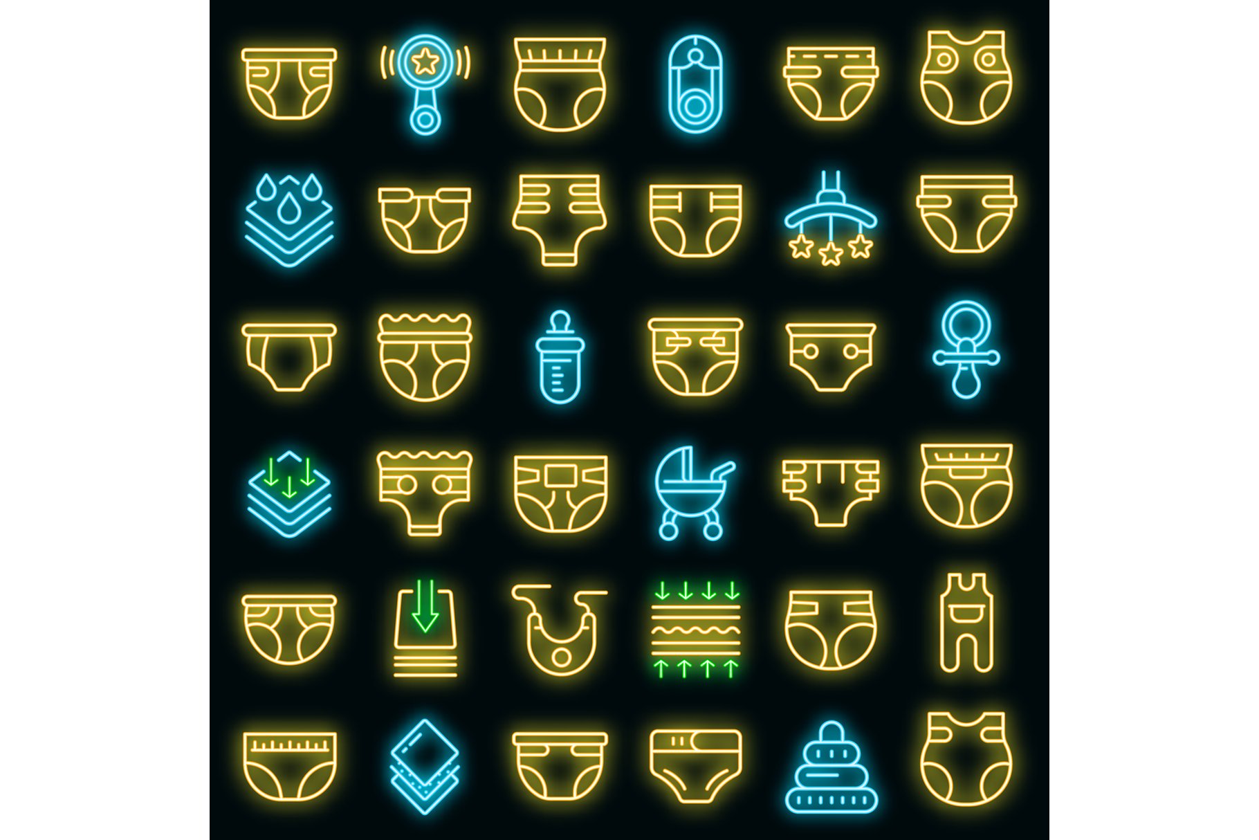 Diaper icons set vector neon cover image.