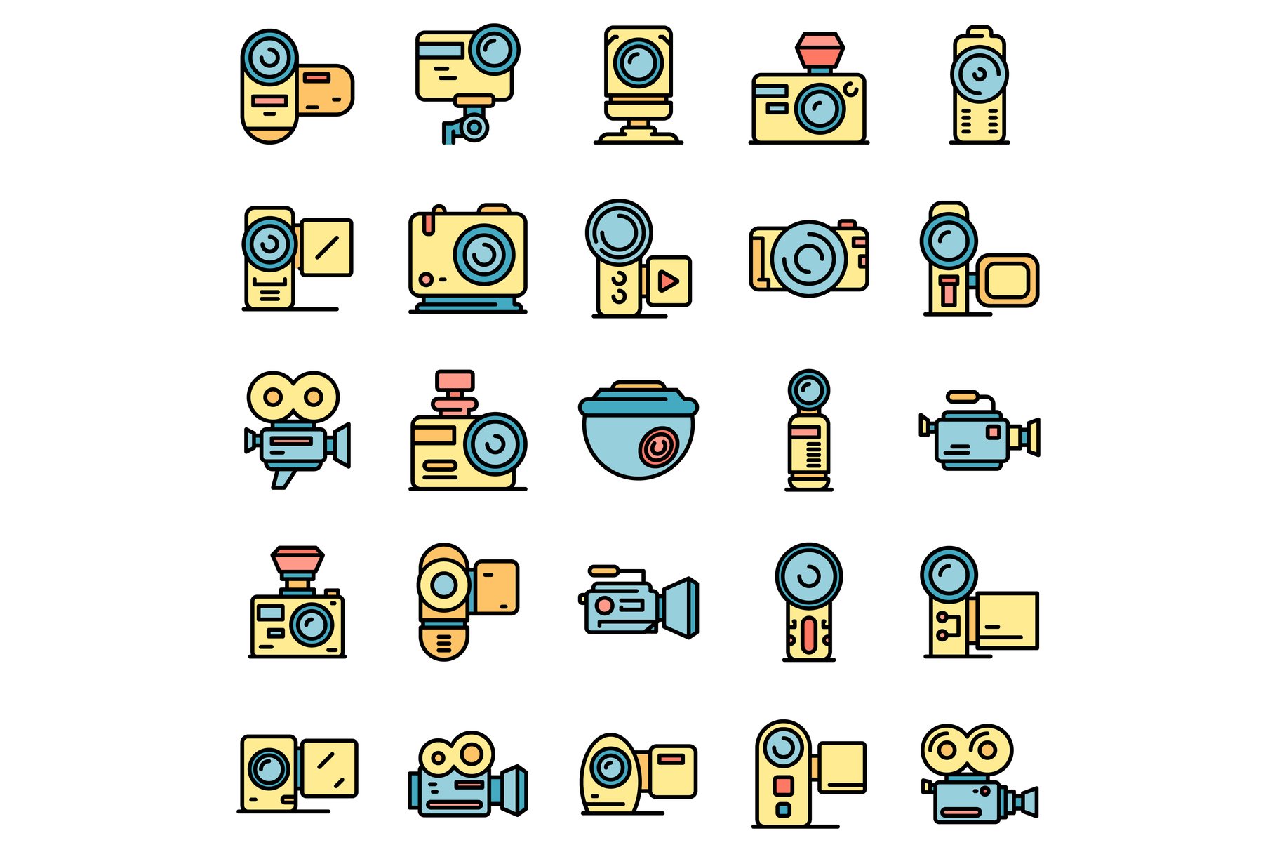 Camcorder icons set vector flat cover image.