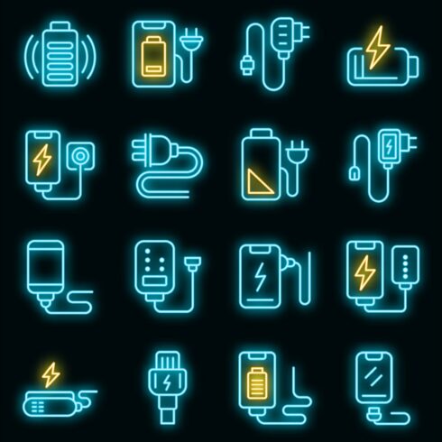 Charger icons set vector neon cover image.
