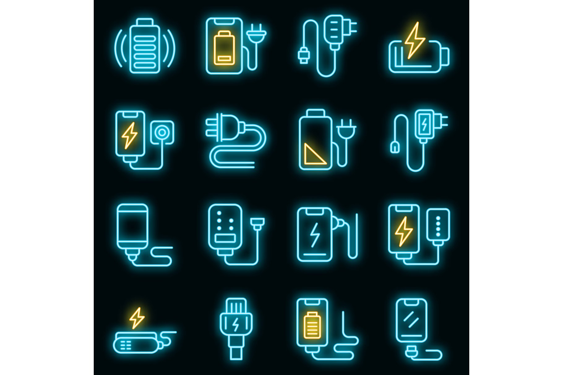 Charger icons set vector neon cover image.