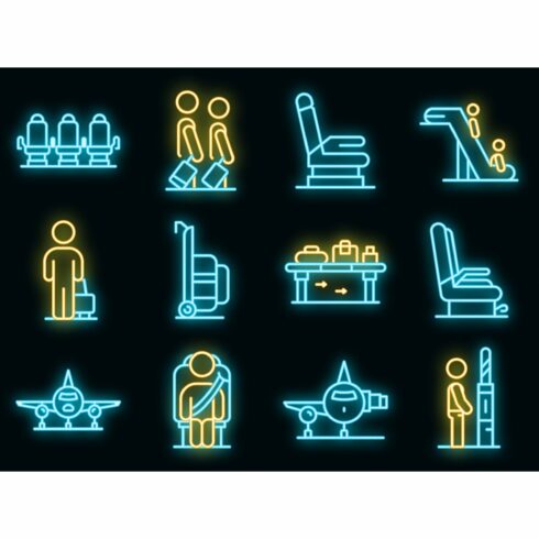Airline passengers icons set vector cover image.