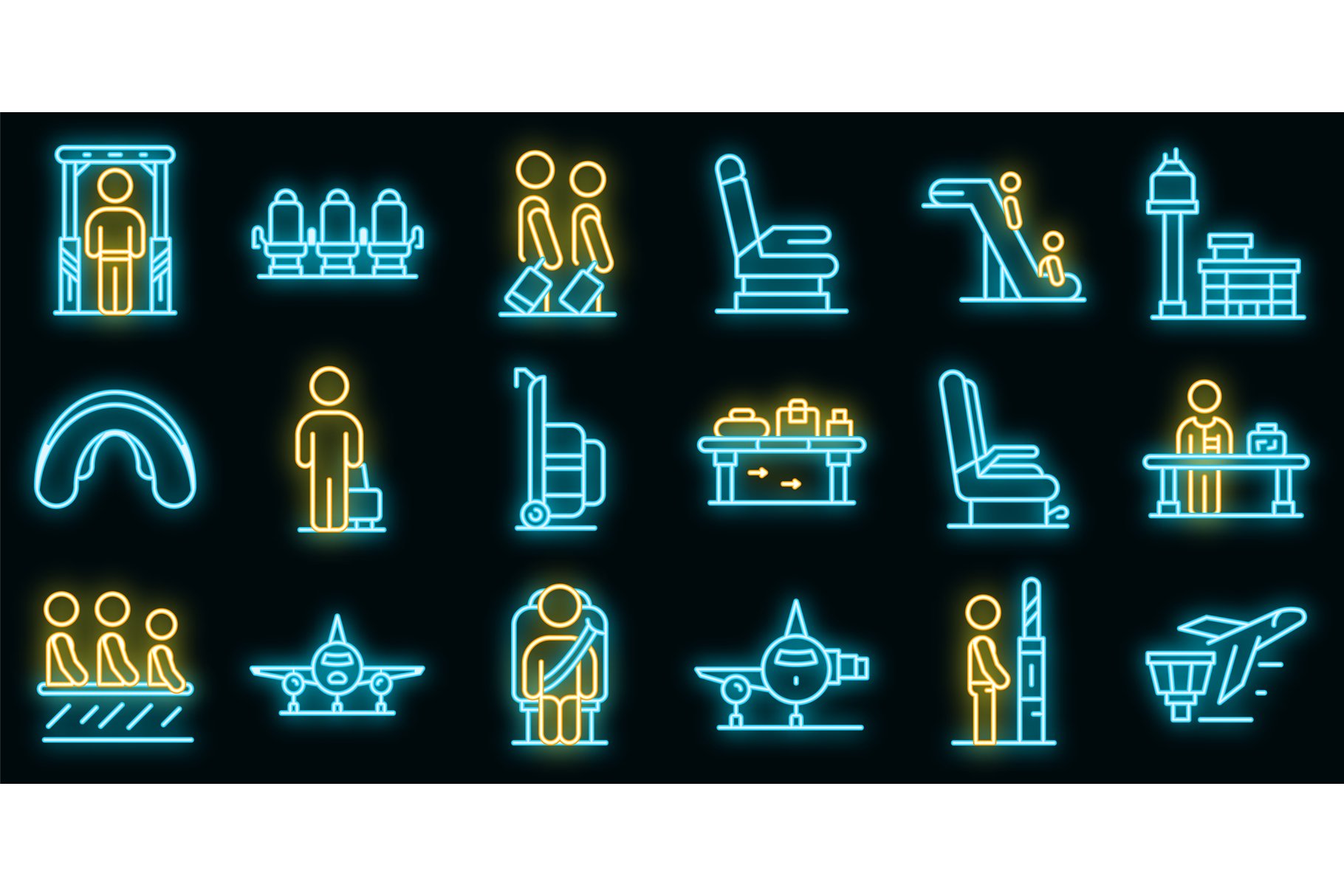 Airline passengers icons set vector cover image.