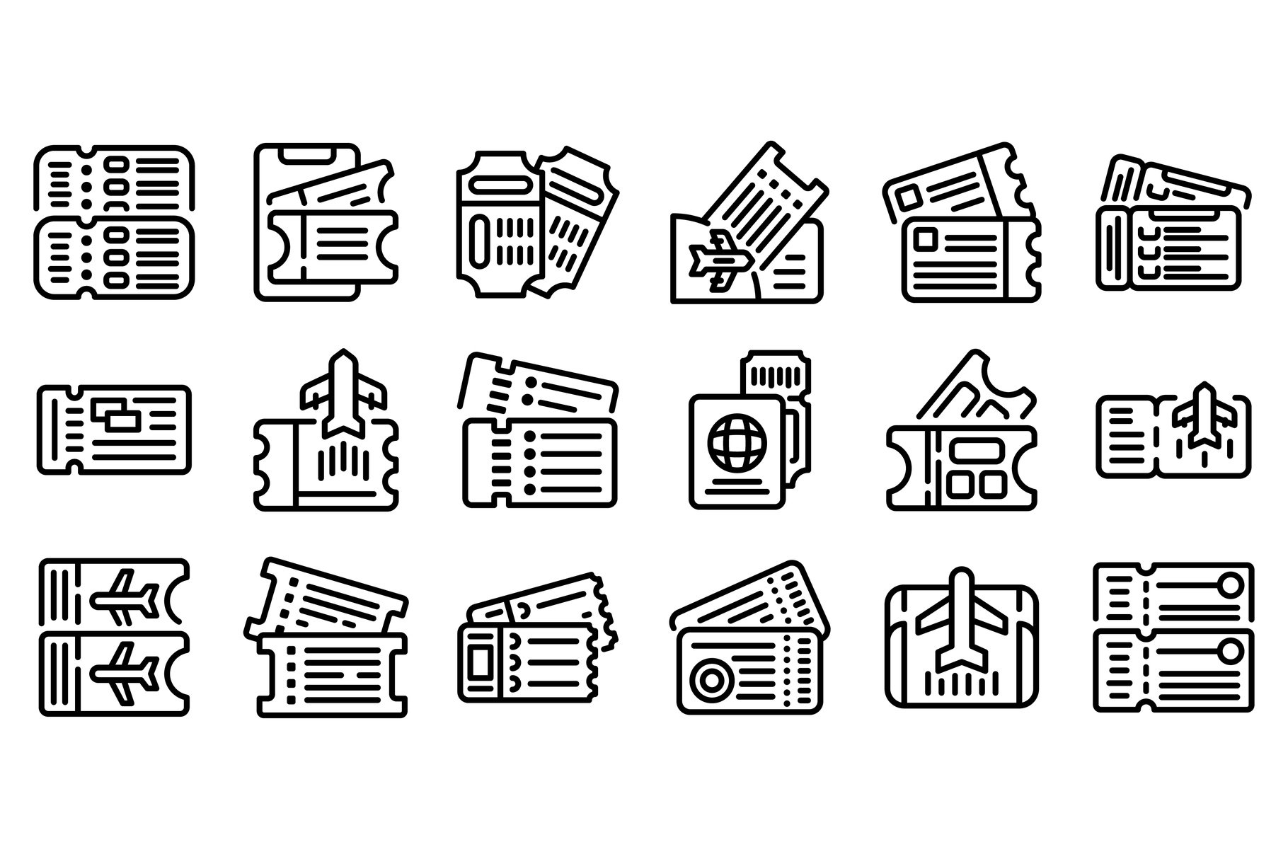 Airline tickets icons set cover image.
