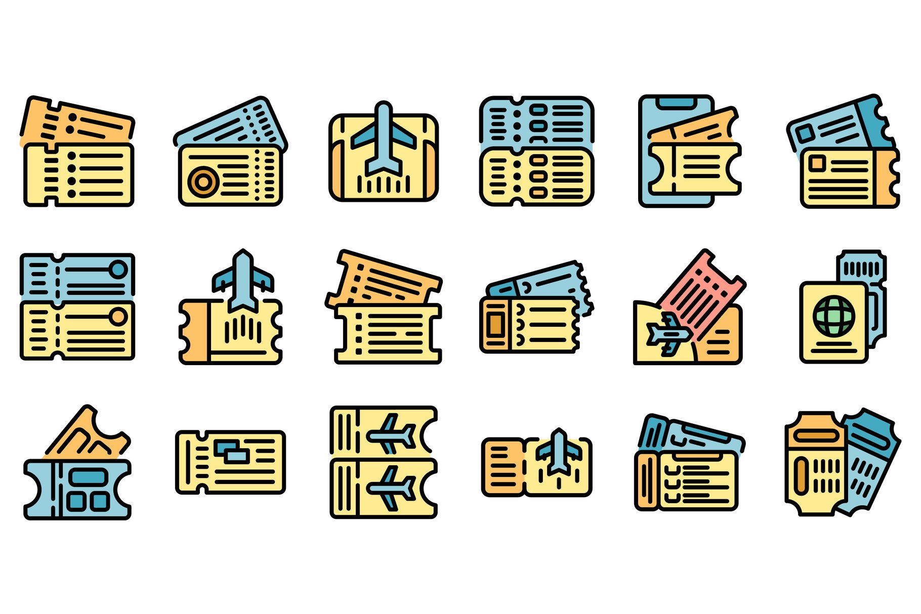 Airline tickets icons set vector cover image.