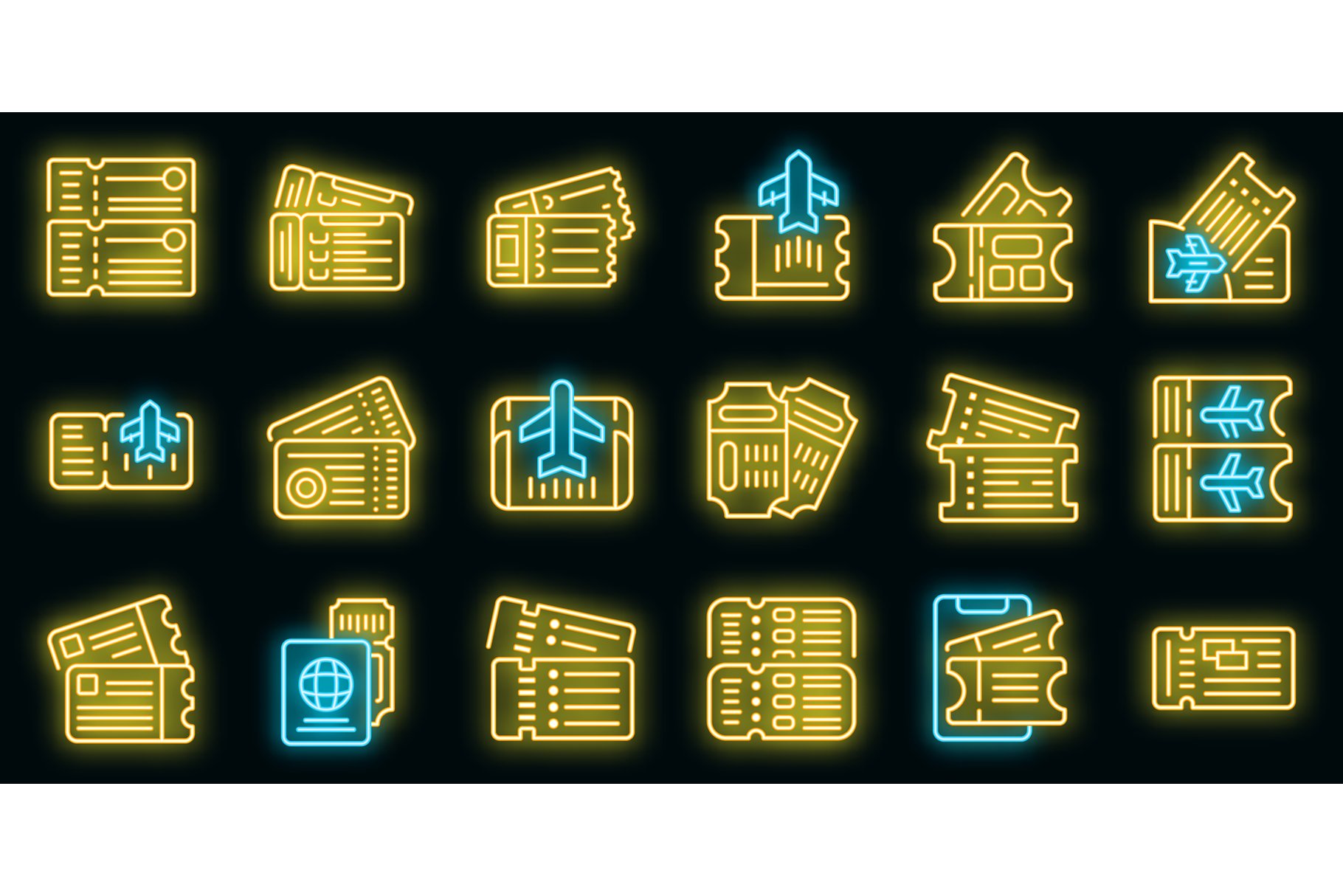 Airline tickets icons set vector cover image.