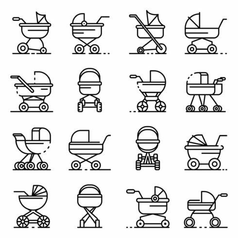 Pram icons set, outline style cover image.
