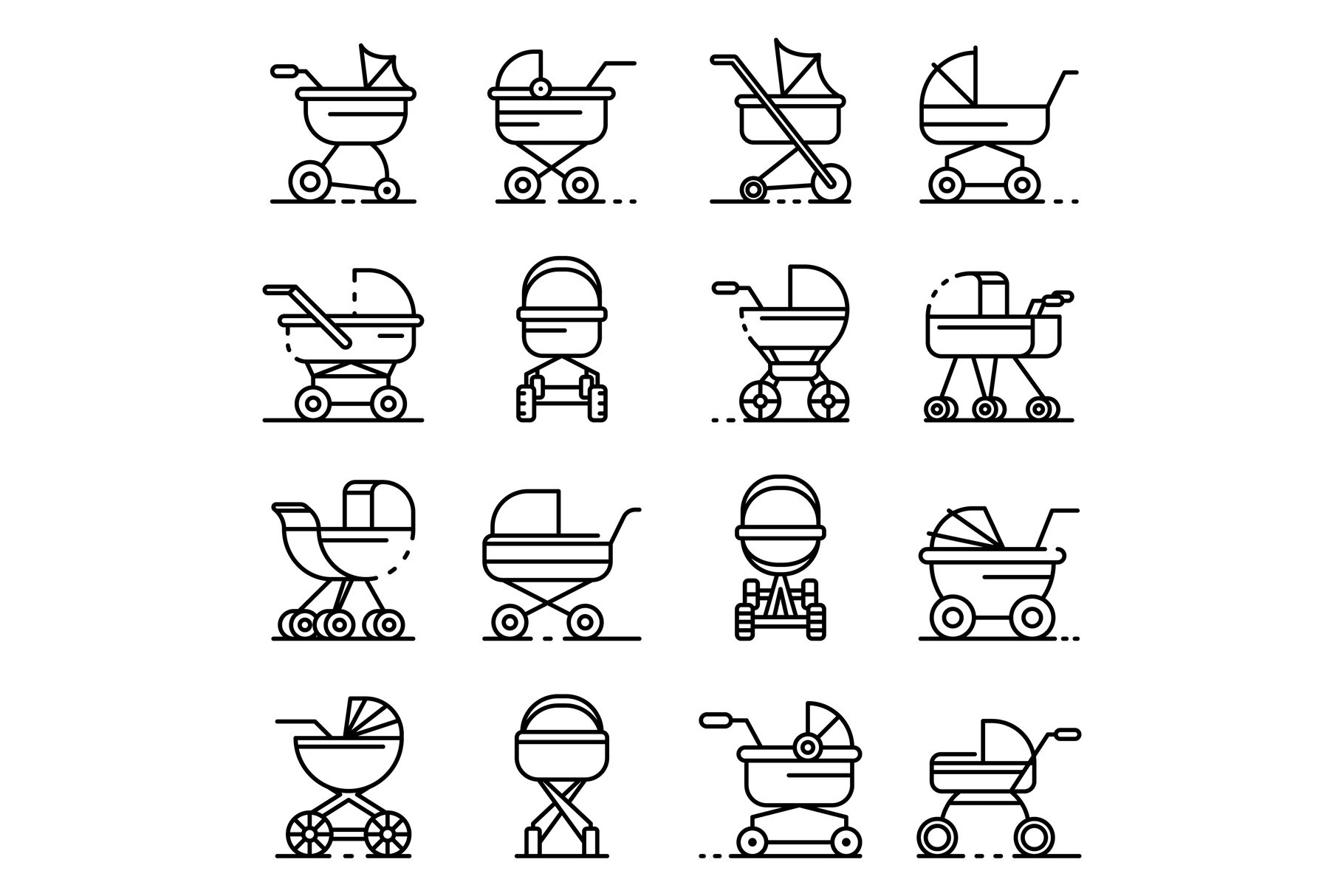 Pram icons set, outline style cover image.