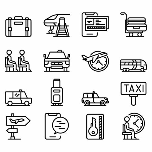 Airport transfer icons set cover image.