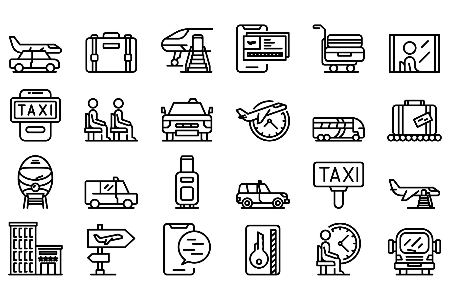 Airport transfer icons set cover image.