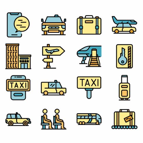 Airport transfer icons set vector cover image.