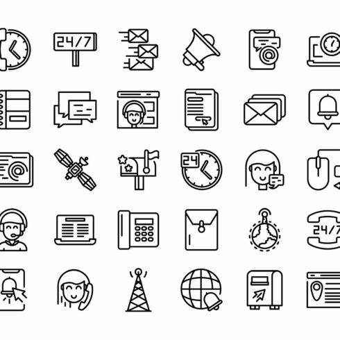 Contact us icons set, outline style cover image.