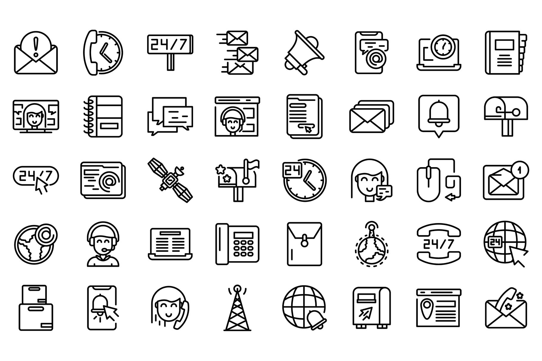 Contact us icons set, outline style cover image.