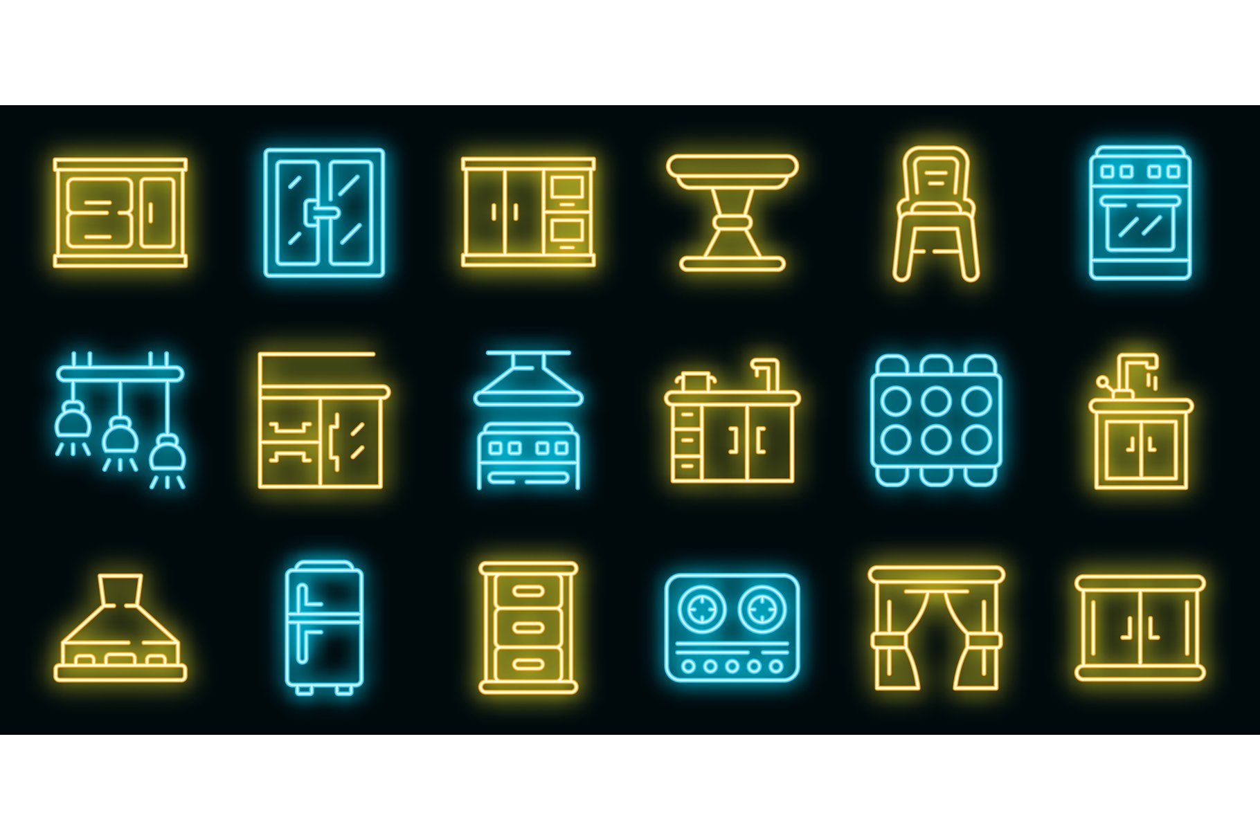 Kitchen furniture icons set vector cover image.