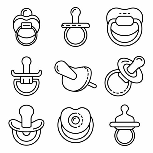 Pacifier icons set, outline style cover image.