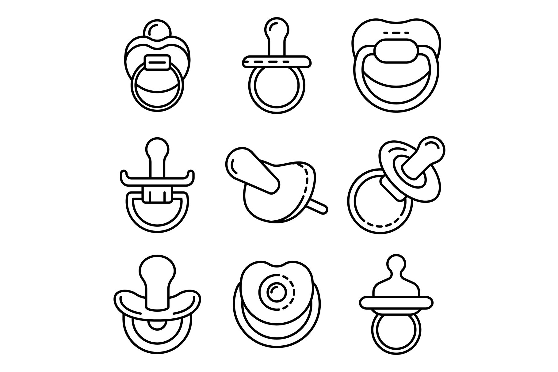 Pacifier icons set, outline style cover image.