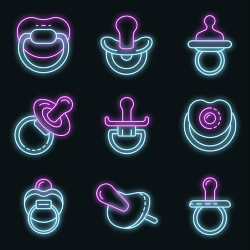 Pacifier icons set vector neon cover image.