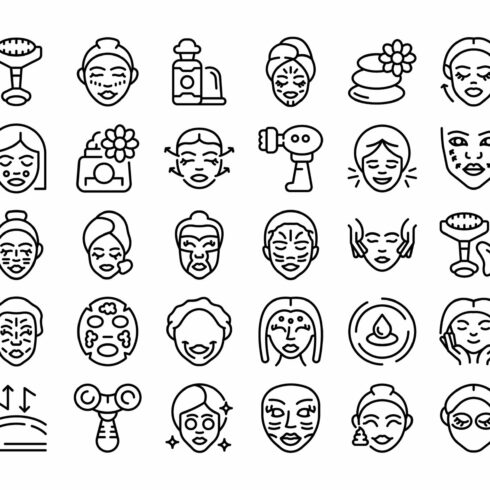 Facial massage icons set outline cover image.
