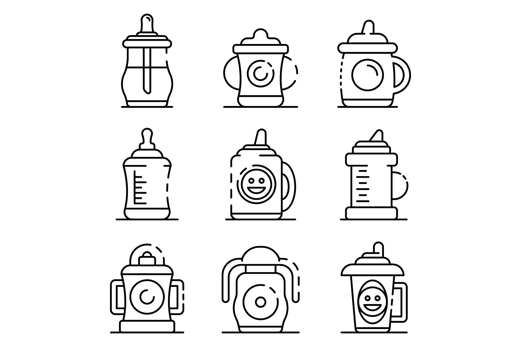 Sippy cup icons set, outline style cover image.