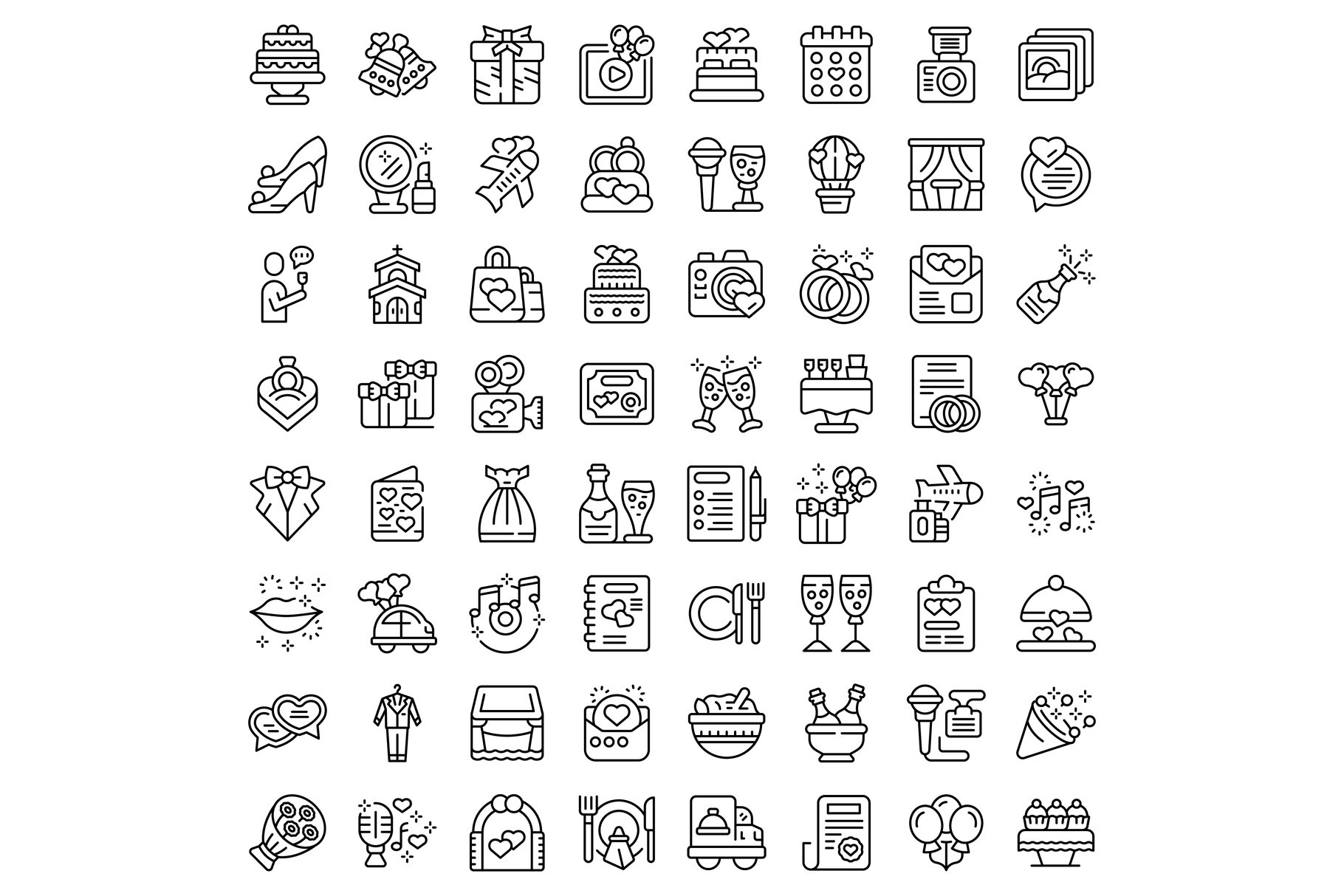 Wedding service icons set outline cover image.