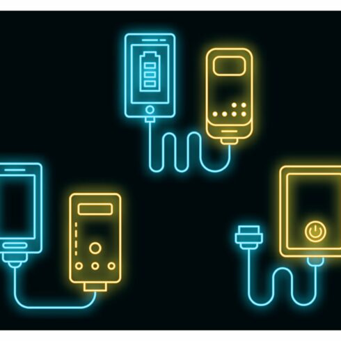 Power bank icons set vector neon cover image.
