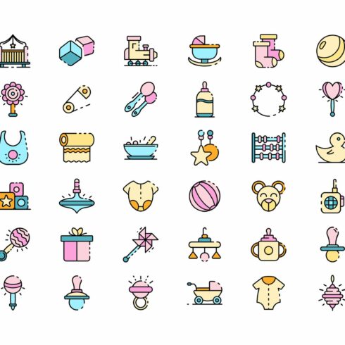 Baby items icons set line color cover image.