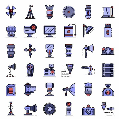 Photographer equipment icons set cover image.