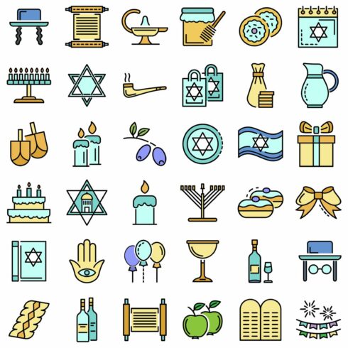 Hanukkah icon set, outline style cover image.