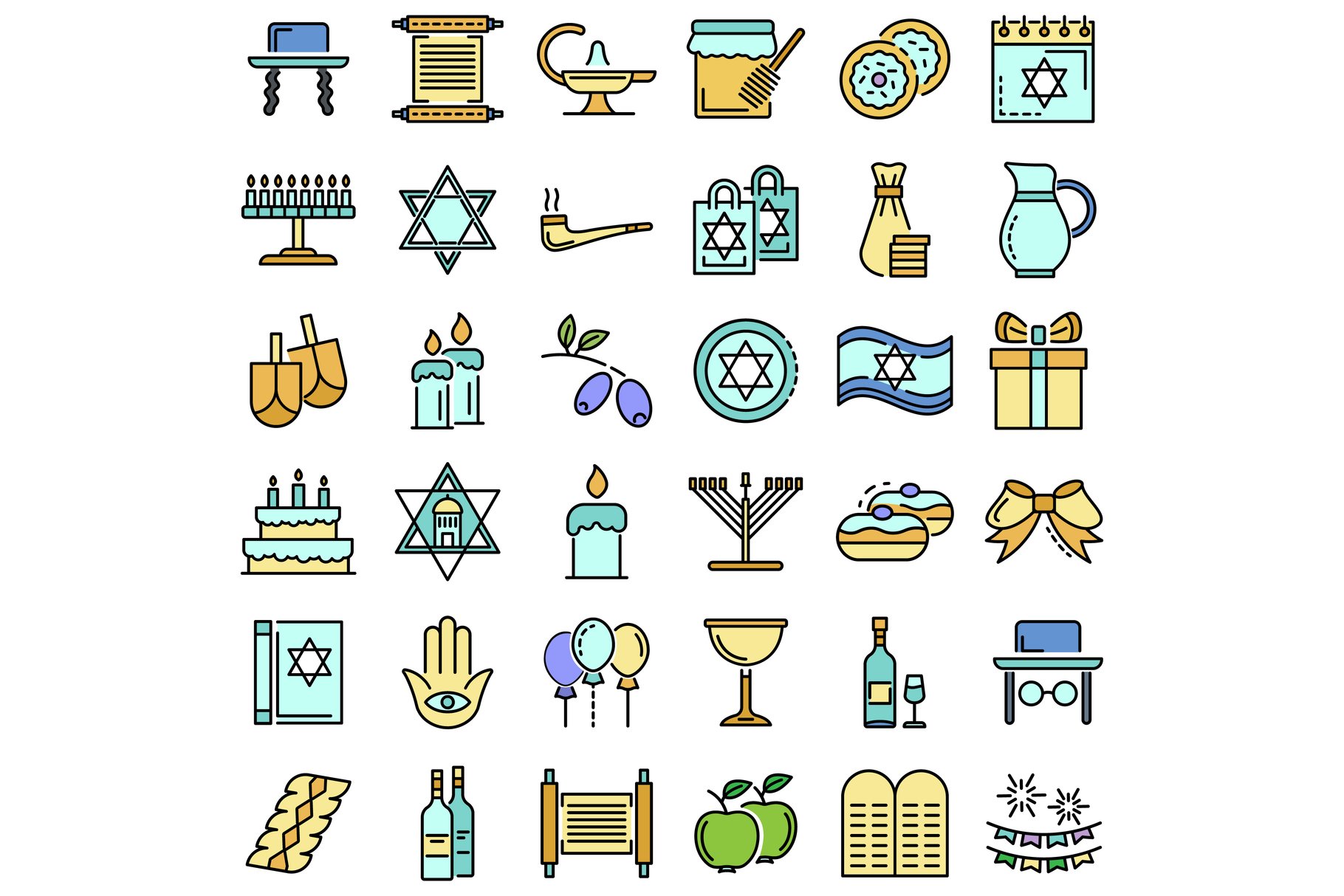 Hanukkah icon set, outline style cover image.