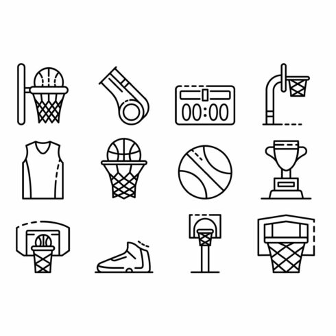 Basketball equipment icons set cover image.