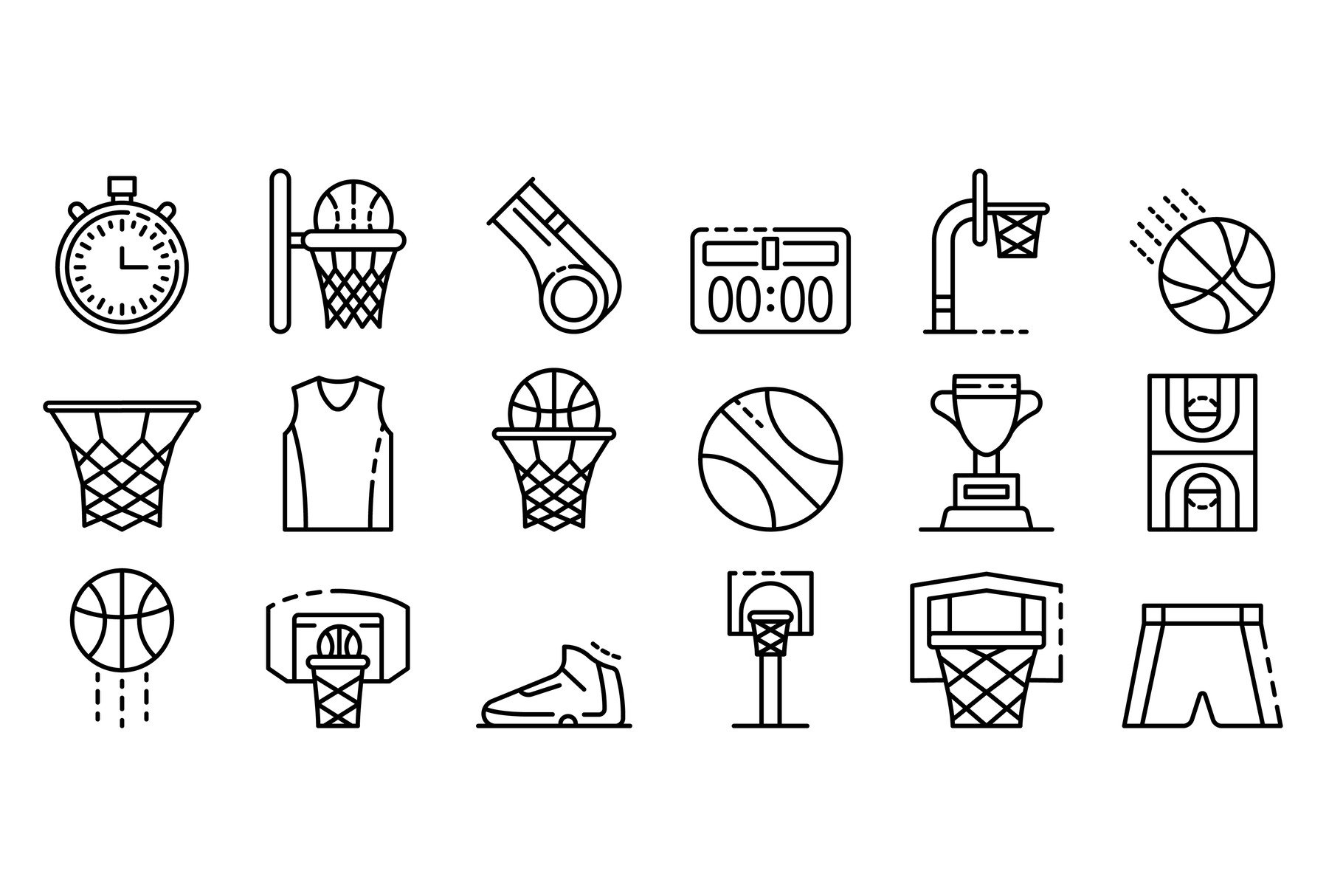 Basketball equipment icons set cover image.