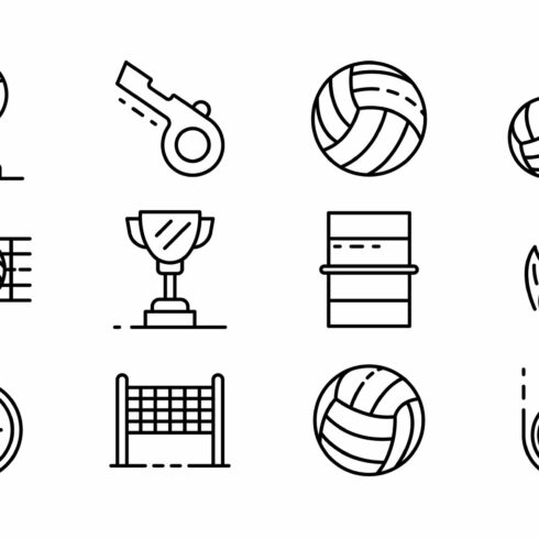Volleyball icons set, outline style cover image.