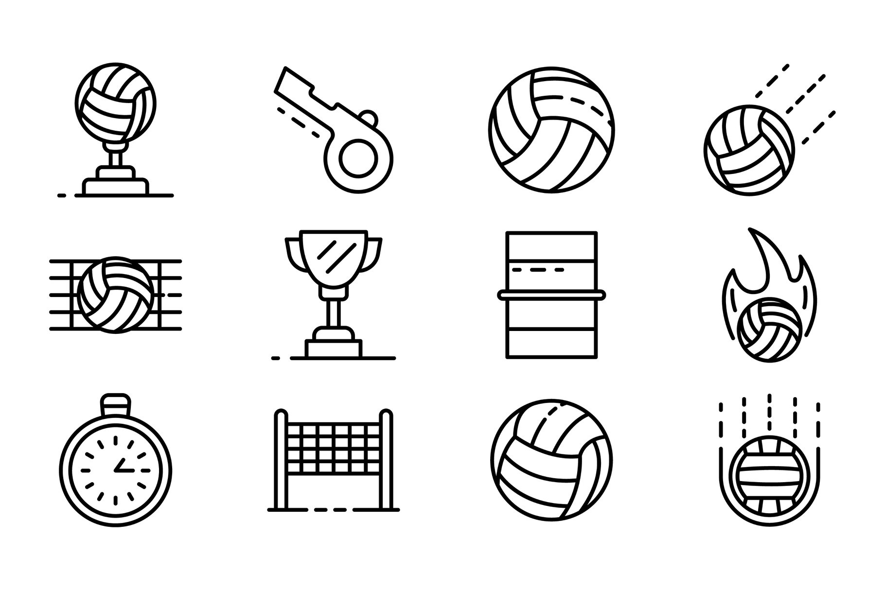 Volleyball icons set, outline style cover image.
