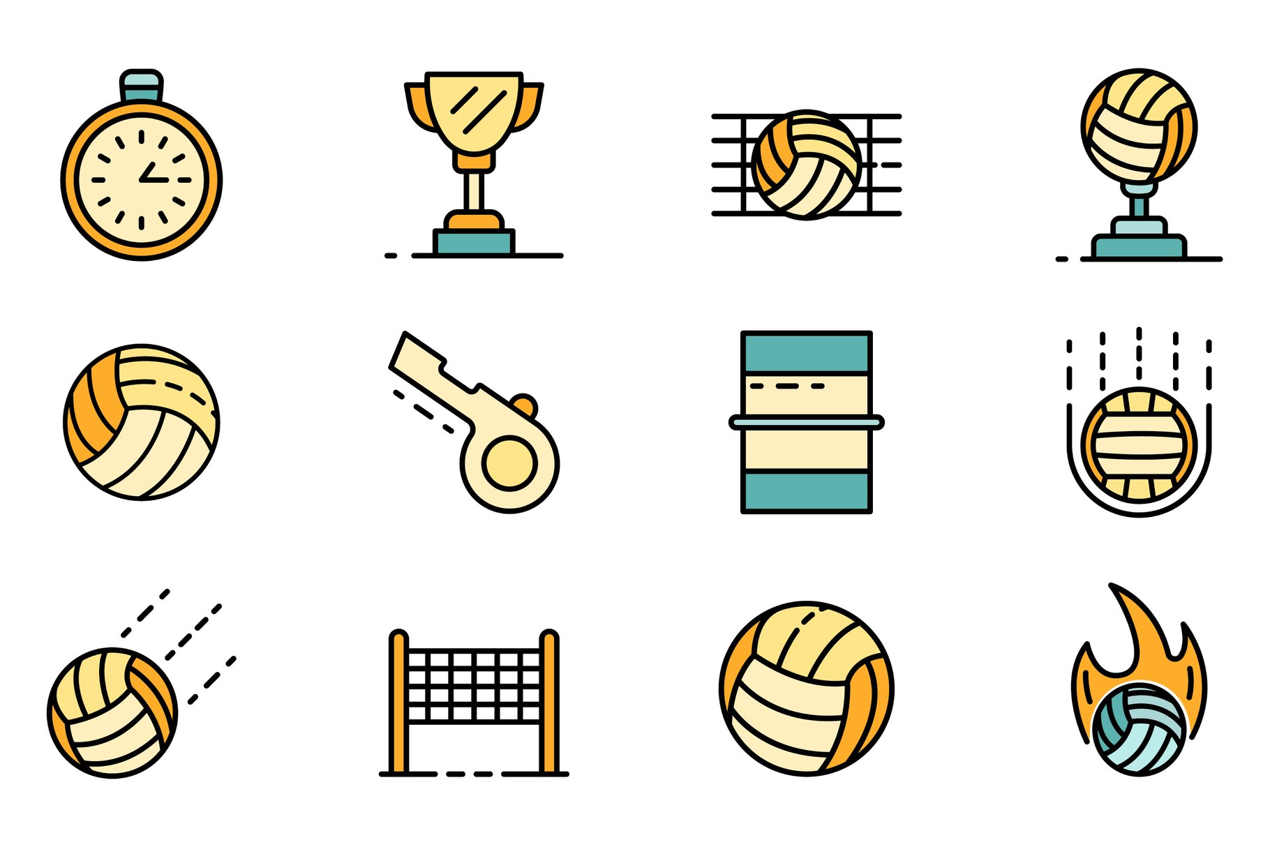 Volleyball icons set vector flat cover image.