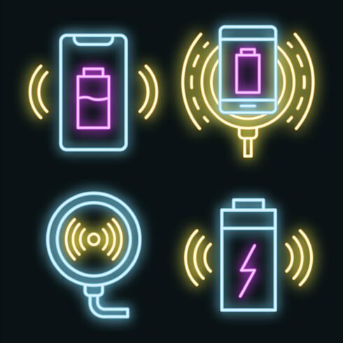 Wireless charger icons set vector cover image.