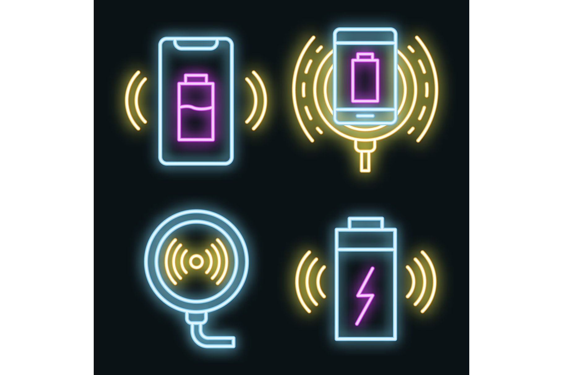 Wireless charger icons set vector cover image.