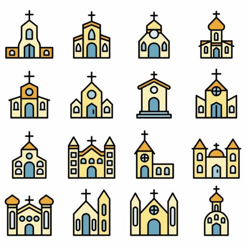 Church icons vector flat cover image.