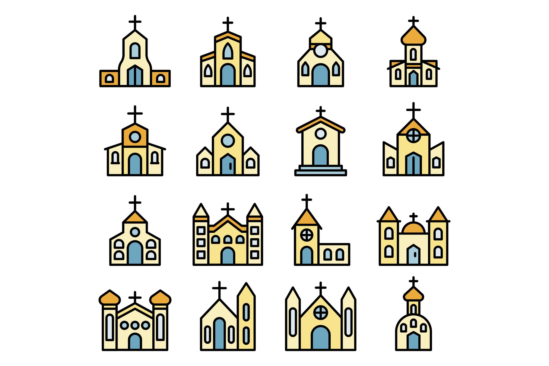 Church icons vector flat cover image.