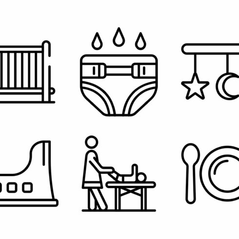 Babysitter icons set, outline style cover image.